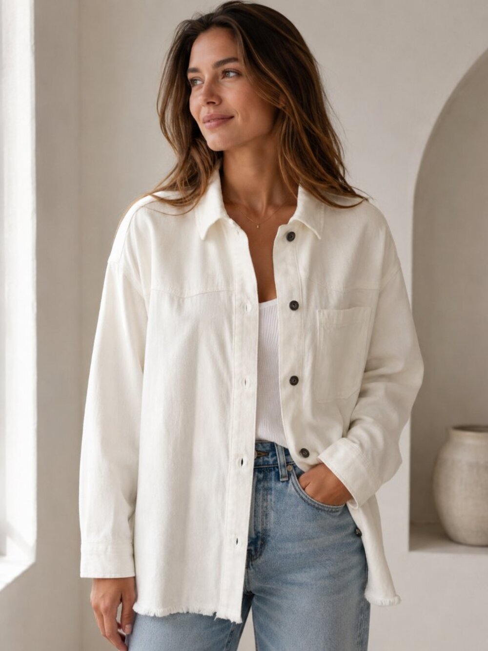 Zara white cotton Jacket Oversized Button Down Sz. S